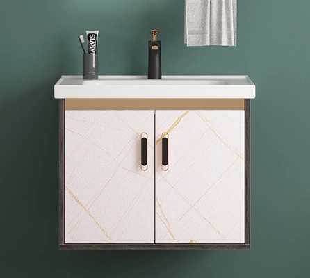 Customized Size and Color Plywood Solid Wood Melamine Board Bathroom Vanity Combo with Sintered Stone Countertop