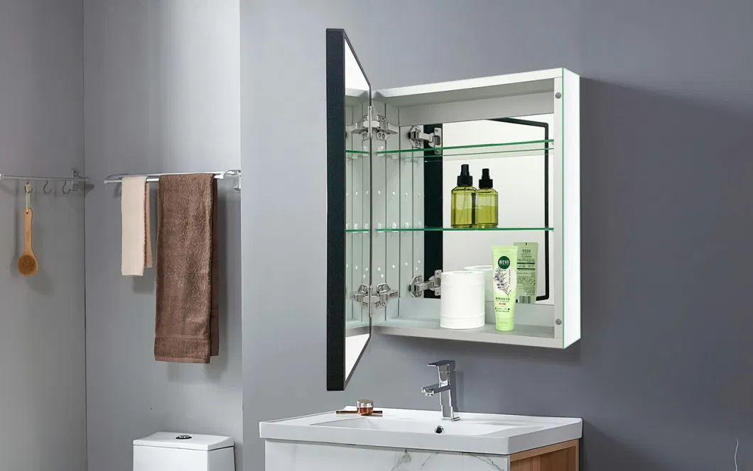 Black Frame 26 Inch X 16 Inch Aluminum Bathroom Medicine Cabinet Recess or Surface Mount Can Be Installed with Left or Right-Hand Swing