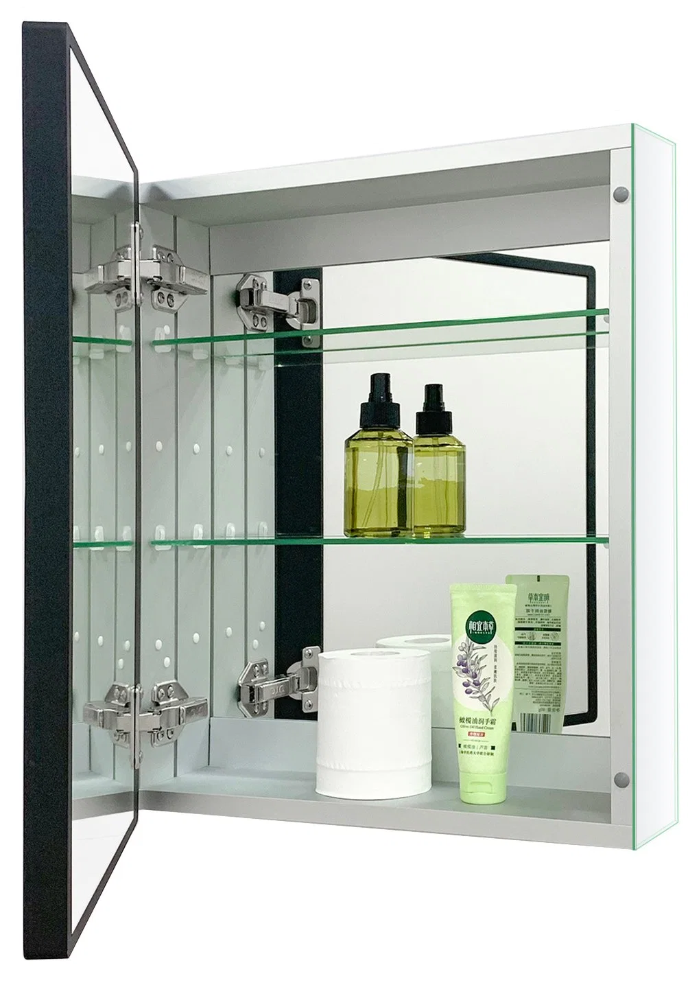 Black Frame 26 Inch X 16 Inch Aluminum Bathroom Medicine Cabinet Recess or Surface Mount Can Be Installed with Left or Right-Hand Swing