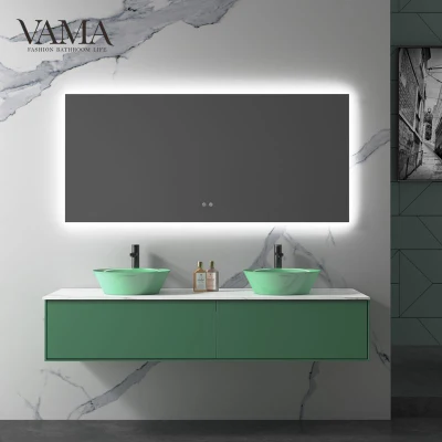 Vama 에메랄드 그린 모던 디자인 캐비닛 벽걸이형 욕실 세면대(더블 세면대 포함)
