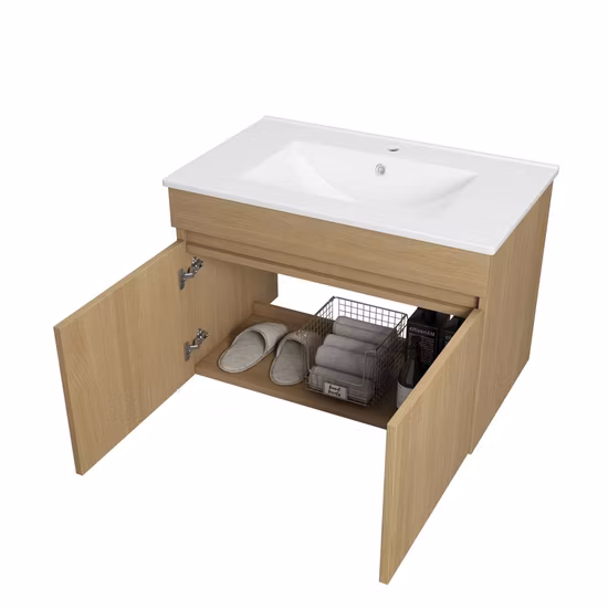 23.6인치 세라믹 세면대가 있는 벽걸이형 캐비넷 도어 2개 욕실 세면대